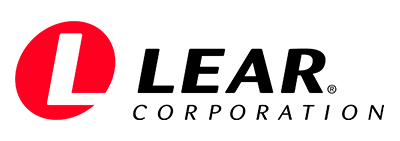 Red and black logo with letter "L".