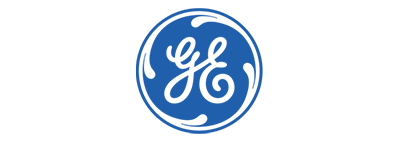 Blue GE logo on black background.