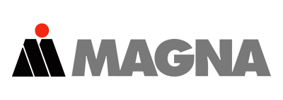 Magna logo with red dot accent.