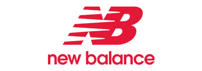 Red New Balance logo on black background.
